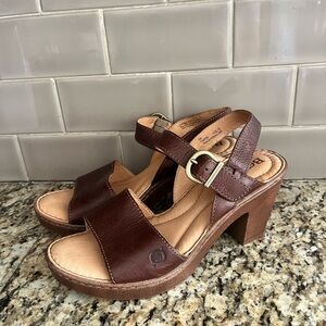 Elegant Brown Leather Heeled Sandals